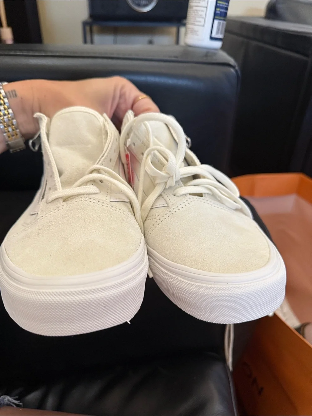 Vans White Suede Low-Top Sneakers with Side Zipper